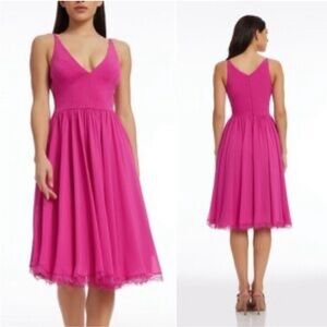 NWT Dress The Population Alicia Chiffon Lace Flare Midi Dress Dark Fuchsia L